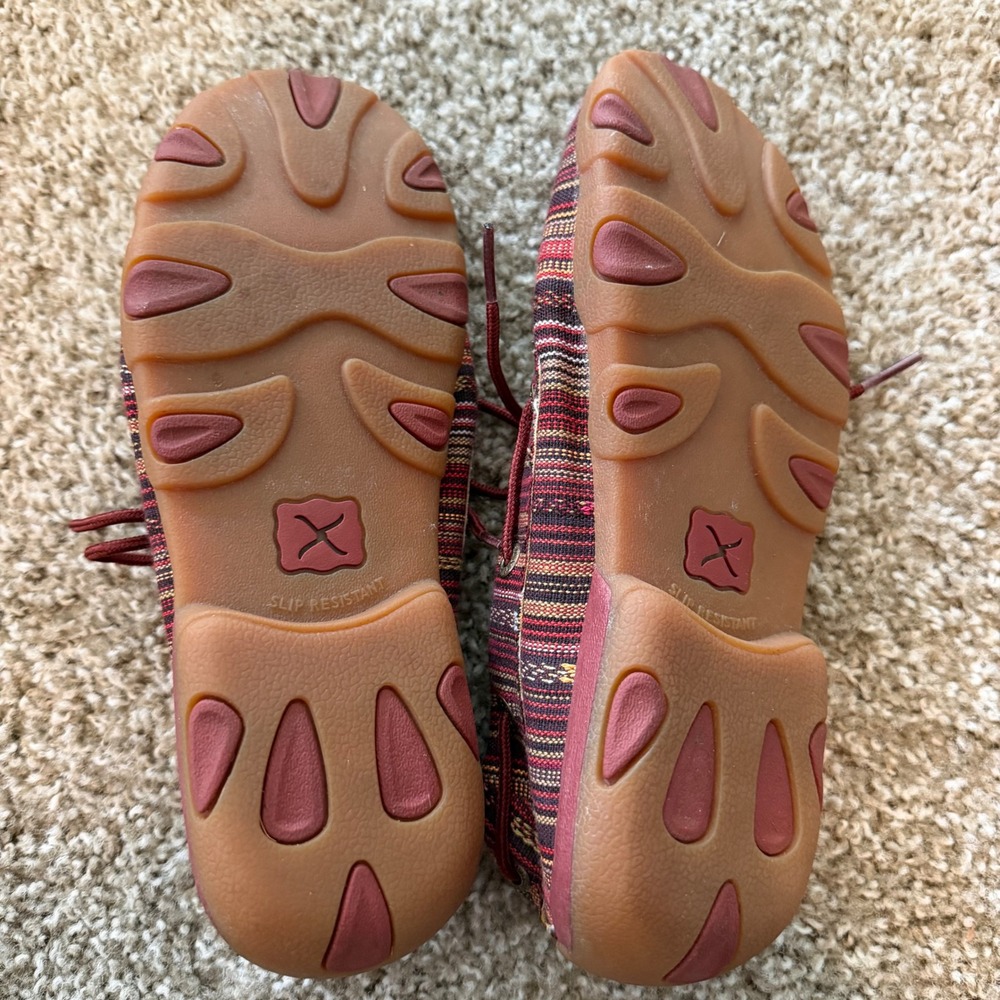 Women's Twisted X Driving Moccasins striped canvas pattern 6 red antibacterial - Picture 3 of 8